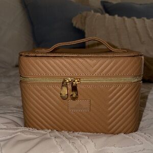 Brown Leather Makeup Case with Gold Zipper (velvet interior)